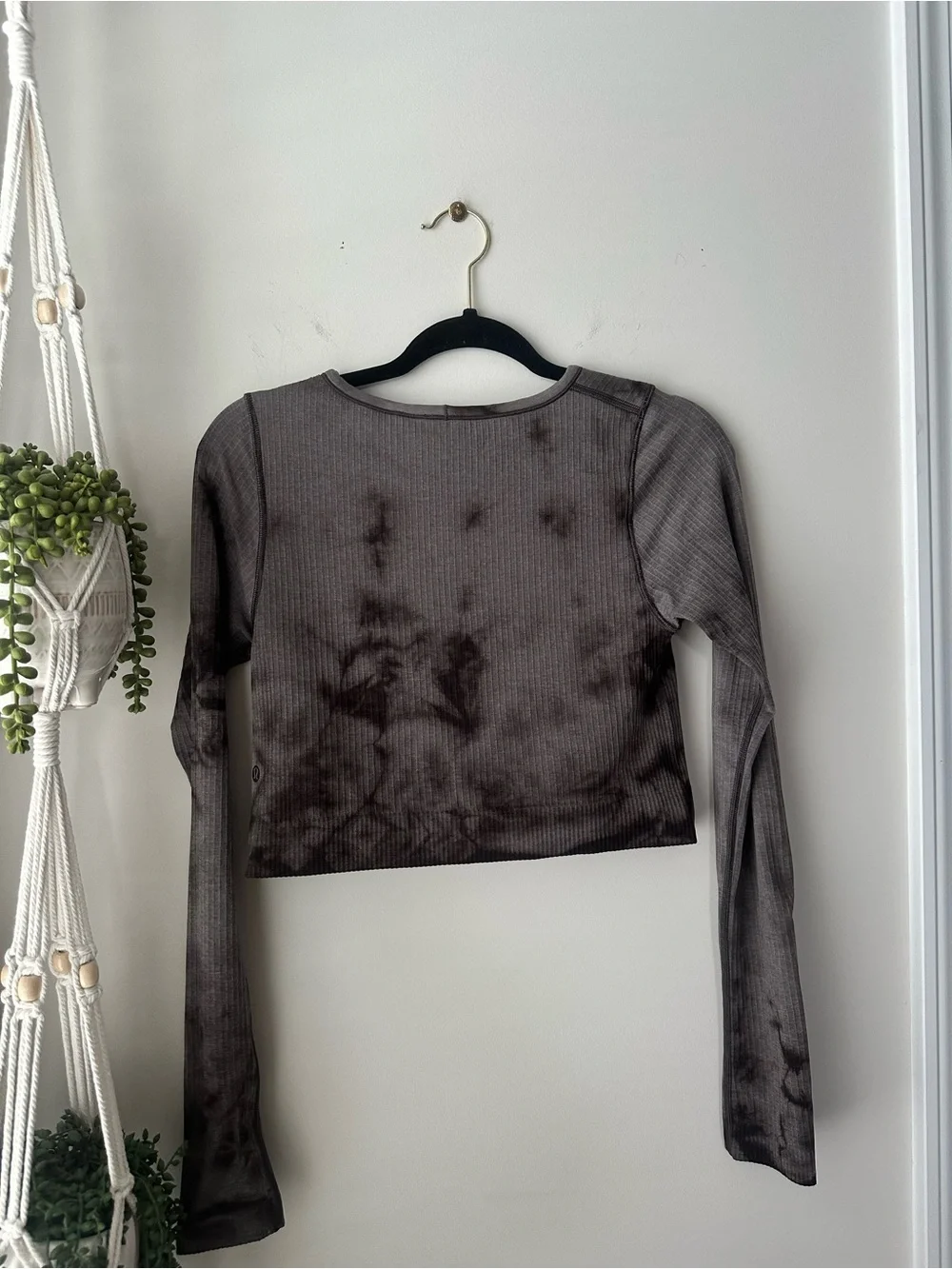 lululemon athletica Women's Long Sleeve Ribbed Crop Top - Charcoal Tie-Dye